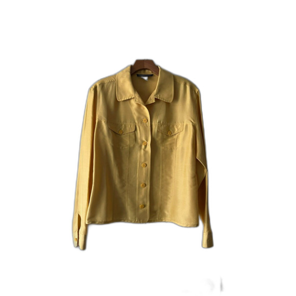 SILK Shacket by Transitions WOMENS Large Yellow Lined - Picture 1 of 3